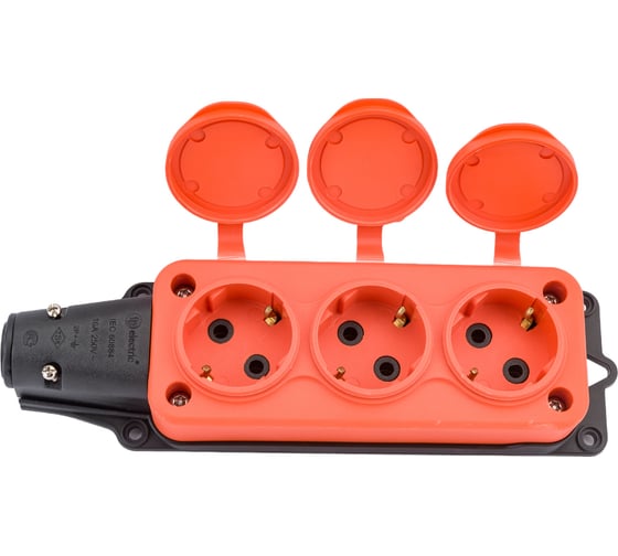 Тройная колодка TP Electric с заглушками, каучук, оранжевая 2P+E, 1х16A, 220-240V 3101-308-2300