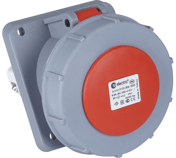 Розетка кабельная панельная угловая TP Electric 63А/400В/3P+E+P/IP67 (красный) 3132-309-1600 1