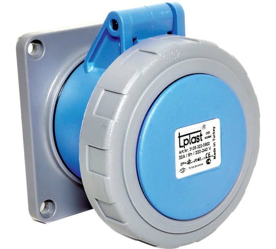 Станковая прямая розетка 2Р+Е 32A, 200-250V, IP67 T-Plast 31.25.322.0900 1