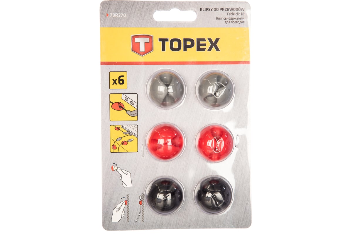 -держатели TOPEX для кабелей и проводов 6 шт. 79R270 - выгодная .