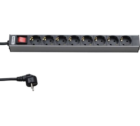 Блок розеток для 19" шкафов, горизон, с выкл, с подсветкой, 8 роз Schuko 10A Hyperline SHT19-8SH-S-2.5EU 26450