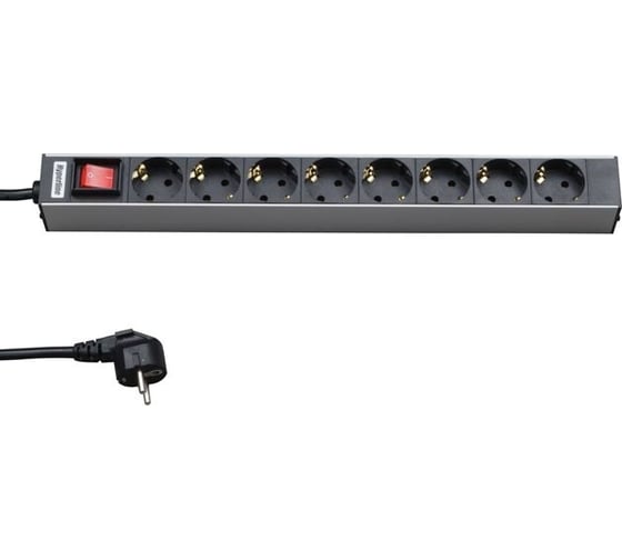 Блок розеток для 19" шкафов, горизон, с выкл, с подсветкой, 8 роз Schuko 10A Hyperline SHT19-8SH-S-2.5EU 26450