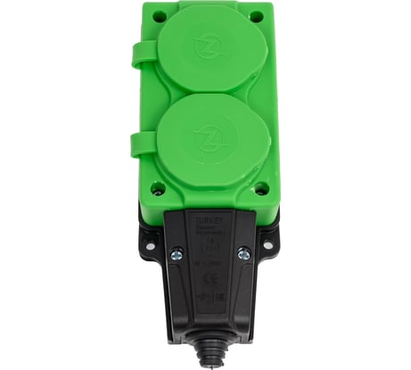 Штепсельная колодка NE-AD 2-гнезда с крышкой, с заземлением, 16А, IP54 (каучук), Зеленый 4132