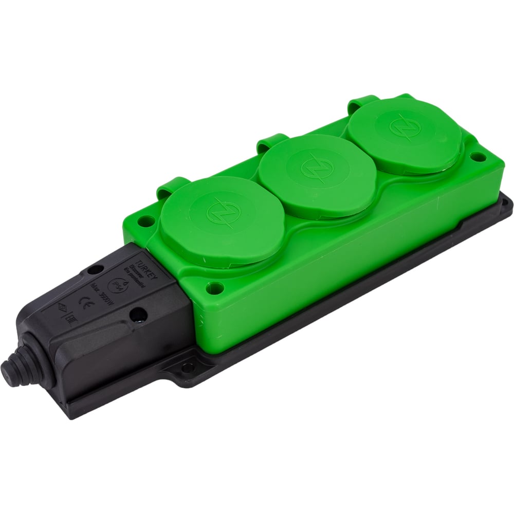 ШтепсельнаяколодкаNE-AD3-гнездаскрышкой,сзаземлением,16А,IP54(каучук),Зеленый4133