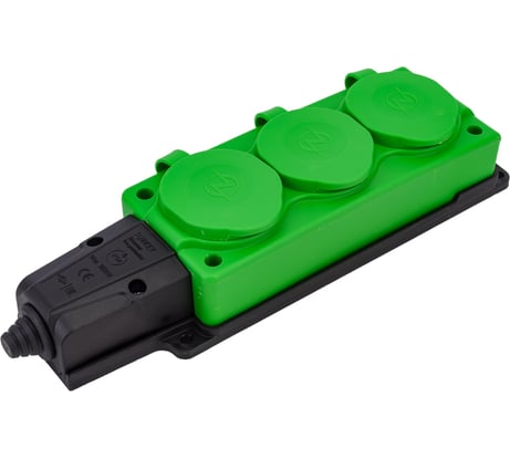 Штепсельная колодка NE-AD 3-гнезда с крышкой, с заземлением, 16А, IP54 (каучук), Зеленый 4133