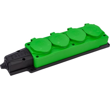 Штепсельная колодка NE-AD 4-гнезда с крышкой, с заземлением, 16А, IP54 (каучук), Зеленый 4134