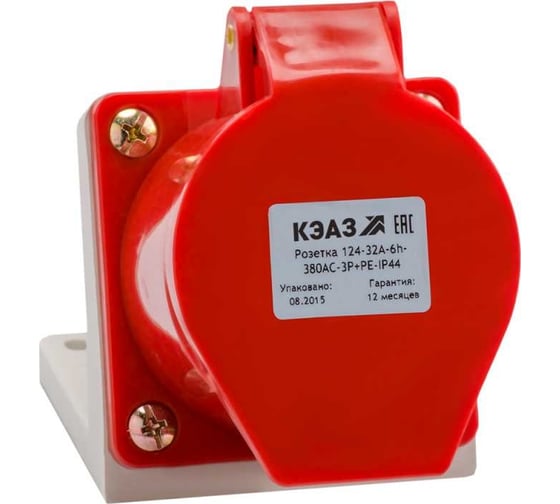 Розетка КЭАЗ 124 32А 380В AC 3P+PE 6ч для монтажа на поверхность IP44 222756