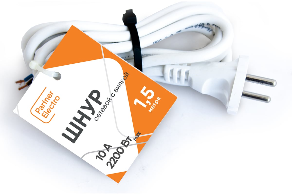 Шнур ПВС-ВП Партнер-электро 2x0,75 ГОСТ белый 1,5м C012-075-6WT.PWT02.A ...