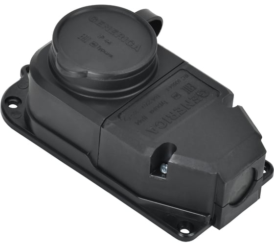 Розетка (колодка) GENERICA с защитной крышкой 16а ip44 черная ERK10-016-01-44-K02-G