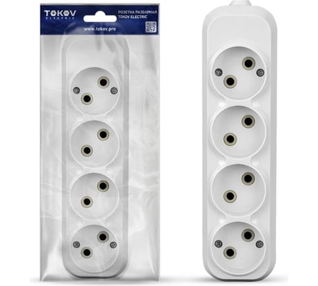 Колодка удлинителя TOKOV ELECTRIC 4-м 10а без заземл. абс-пластик бел. TKE-C01-KU4