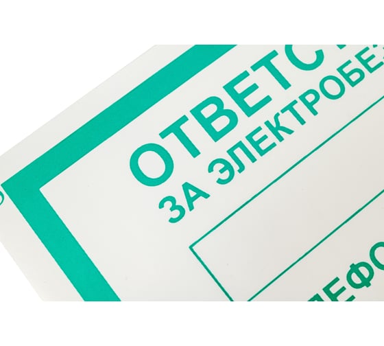 Знак "ответственный за электробезопасность" Стандарт Знак а31, 100x200 мм, пленка пп 00-00033509