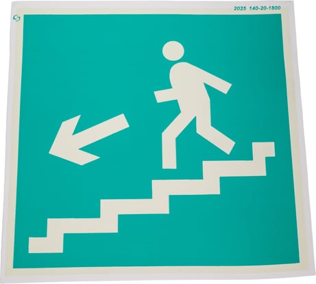 Знак "направление к эвакуационному выходу по лестнице вниз, левосторонний" Стандарт Знак е14, 200x200 мм, фотолюм s 2, пленка (гост 12.4.026-2015) 00-00010175