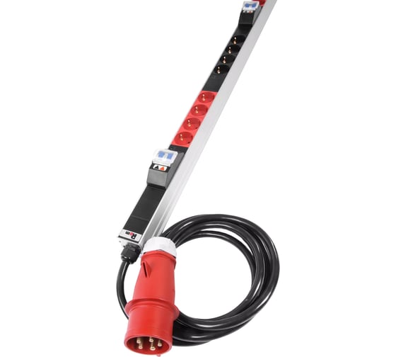 Блок силовых розеток Rem -MC, Shuko х 18, вход IEC 320 309 3PN, шнур 3 м, 1463x45x60 мм (ВхШхГ), 16А, для шкафов, алюминий, с контроллером R-MC8-3x16-18S-MI-1420-3-3PN
