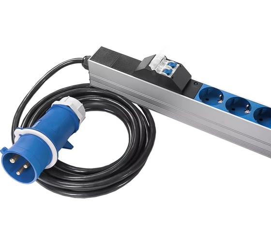 Блок силовых розеток Rem -MC, Shuko х 24, вход IEC 320 309 3PN, шнур 3 м, 1863x45x60 мм (ВхШхГ), 32А, для шкафов, автомат, алюминий, с контроллером R-MC1-32-24S-A-MI-1820-3-2P
