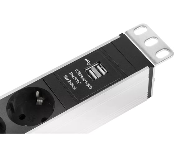 Блок силовых розеток Rem -16, вертикальный, неуправляемый, Shuko х 6, USB х 1, вход Schuko, шнур 3 м, 485мм, однофазный 16А, выключатель, алюминий R-16-6S-V-U-440-3