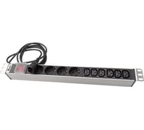 Блок силовых розеток Rem -10, горизонтальный, неуправляемый, IEC 60320 С13x6, Shuko х 4, вход IEC 320 C14, шнур 1,8 м, 1U, 45мм 10А, выключатель, чёрный, 2,2-2,5кВт R-10-4S-6C13-V-440-1.8