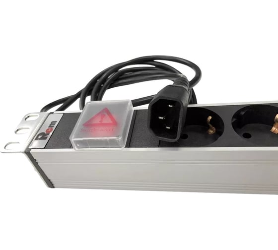Блок силовых розеток Rem -10, горизонтальный, неуправляемый, IEC 60320 С13x6, Shuko х 4, вход IEC 320 C14, шнур 1,8 м, 1U, 45мм 10А, выключатель, чёрный, 2,2-2,5кВт R-10-4S-6C13-V-440-1.8