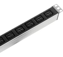 Блок силовых розеток Rem -16, вертикальный, неуправляемый, Shuko х 15, IEC 60320 С19x10, вход колодка, 1863мм 16А, автомат, алюминий, без шнура R-16-15S-10C19-A-1820-K