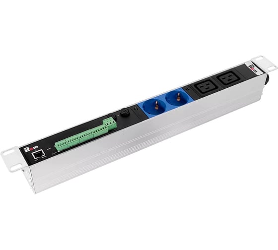 Блок силовых розеток Rem, Shuko х 2, IEC 60320 С19x2, вход колодка, 45x484x60 мм (ВхШхГ), 32А, без шнура, алюминий, с мониторингом R-MC1-32-2S-2C19-440-K