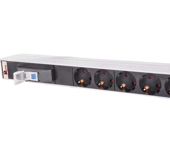 Блок силовых розеток Rem -16, вертикальный, неуправляемый, Shuko х 10, IEC 60320 С19x10, вход колодка, 1463мм 16А, автомат, алюминий, без шнура R-16-10S-10C19-A-1420-K 1