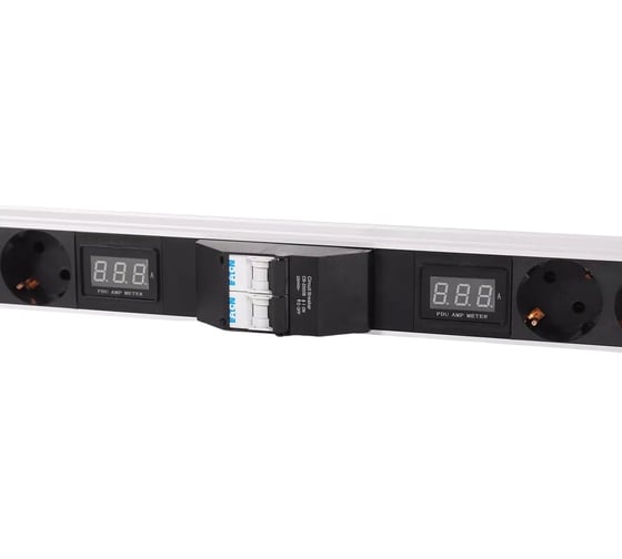 Блок силовых розеток Rem -32, вертикальный, неуправляемый, IEC 60320 С13, IEC 60320 С19x20, Shuko х 10, вход колодка, 1863мм 32А, автомат + амперметр, алюминий, без шнура R-32-10S-10C13-10C19-A-Am-1820-K