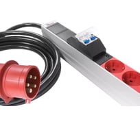 Блок силовых розеток Rem -3x32, вертикальный, неуправляемый, Shuko х 24, вход IEC 320 309 3PN, шнур 3 м, 1863мм, трехфазный 32А, автомат + индикатор, алюминий, 6 автоматов 2P R-3x32-24S-A-I-1820-3-3PN