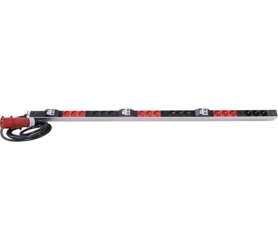 Блок силовых розеток Rem -MC, Shuko х 18, вход IEC 320 309 3PN, шнур 3 м, 1863x45x60 мм (ВхШхГ), 32А, для шкафов, автомат, алюминий R-MC8-3x32-18S-A-MI-1820-3-3PN 1