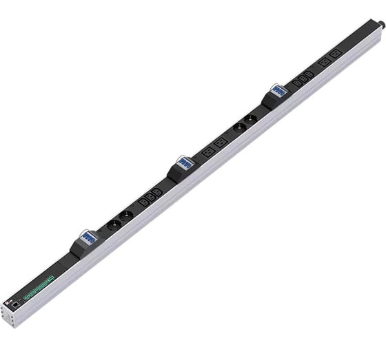 Блок силовых розеток Rem, IEC 60320 С13, IEC 60320 С19x10, Shuko х 4, вход колодка, 1463x45x60 мм (ВхШхГ), 32А, автомат, алюминий, с мониторингом R-MC1-32-2x2S-2x3C13-2x2C19-A-1420-K