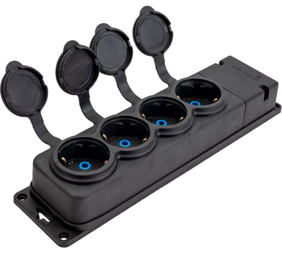 Розетка MasterProf колодка на 4 гнезда с заземляющим контактом, каучук, 16a, ip44, 250v ЭТ.130016