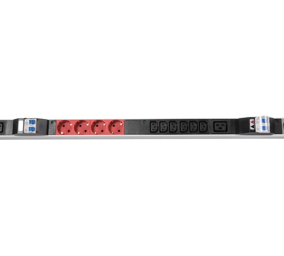 Блок силовых розеток Rem -3x32, вертикальный, неуправляемый, IEC 60320 С13, IEC 60320 С19x21, Shuko х 12, вход IEC 320 309 3PN, шнур 3 м, 1863мм, трехфазный 32А, автомат + индикатор, алюминий, 6 автоматов 2P R-3x32-12S-18C13-3C19-A-I-1820-3-3PN 1