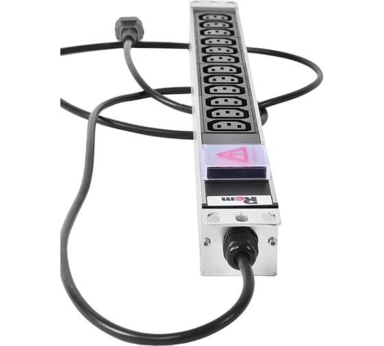 Блок силовых розеток Rem -10, горизонтальный, неуправляемый, IEC 320 C13x12, вход IEC 320 C14, шнур 1,8 м, 1U, 45мм 10А, выключатель, чёрный, 2,2-2,5кВт R-10-12C13-V-440-1.8