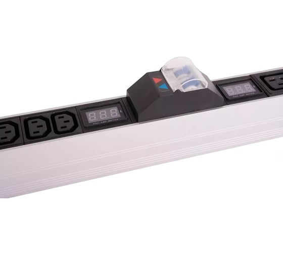 Блок силовых розеток Rem -32, вертикальный, неуправляемый, IEC 60320 С13x10, IEC 60320 С19x5, вход колодка, 19", 1436мм 32А, автомат + амперметр, алюминий, 2 контура, IP20 R-32-2x(10C13-5C19-A-Am)-1420-K