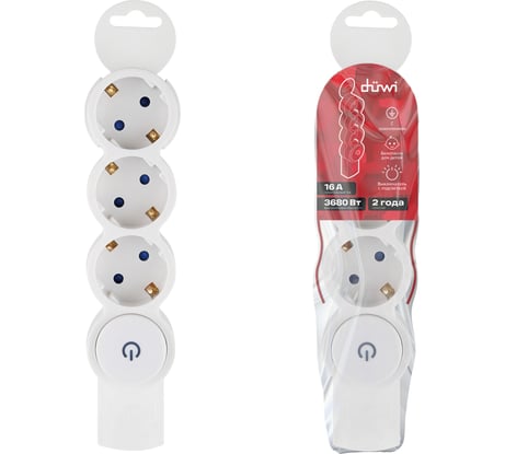 Розеточная колодка duwi Quick Fix 3 гн. с/з защ.шторки с выкл.16А 32018 2