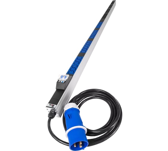 Блок силовых розеток Rem -MC, IEC 320 C13x36, вход IEC 320 309 3PN, шнур 3 м, 1463x45x60 мм (ВхШхГ), 32А, для шкафов, автомат, алюминий, с контроллером R-MC1-32-36C13-A-MI-1420-3-2P