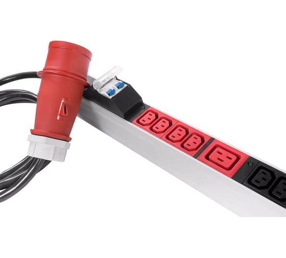 Блок силовых розеток Rem -3x32, вертикальный, неуправляемый, IEC 60320 С13x24, IEC 60320 С19x6, вход IEC 320 309 3PN, шнур 3 м, 1463мм, трехфазный 32А, автомат + индикатор, алюминий, 6 автоматов 2P R-3x32-24C13-6C19-A-I-1420-3-3PN