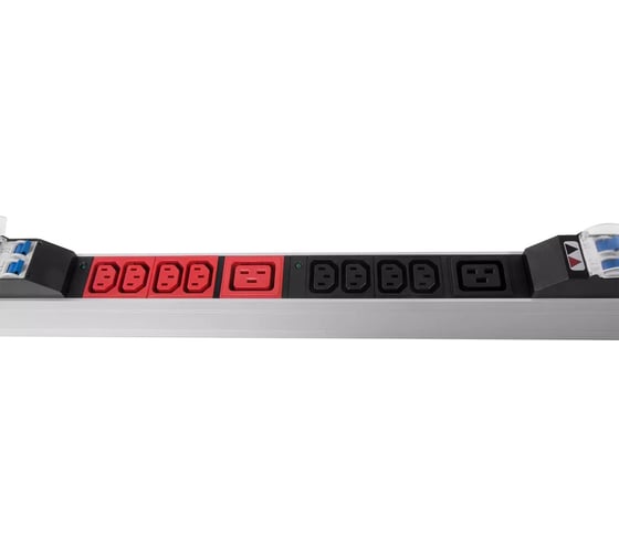 Блок силовых розеток Rem -3x32, вертикальный, неуправляемый, IEC 60320 С13x24, IEC 60320 С19x6, вход IEC 320 309 3PN, шнур 3 м, 1463мм, трехфазный 32А, автомат + индикатор, алюминий, 6 автоматов 2P R-3x32-24C13-6C19-A-I-1420-3-3PN