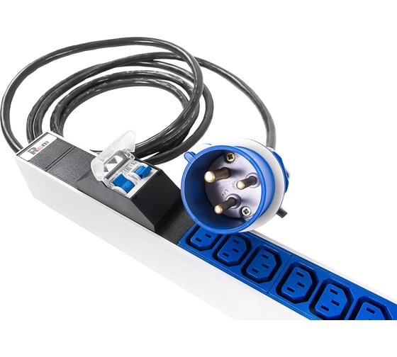 Блок силовых розеток Rem -MC, IEC 60309 C13x24, IEC 60320 С19x6, вход IEC 320 309 3PN, шнур 3 м, 1463x45x60 мм (ВхШхГ), 32А, для шкафов, автомат, алюминий R-MC1-32-24C13-6C19-A-MI-1420-3-2P 1