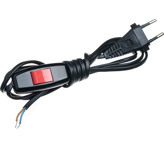 Сетевой шнур СПб УПП-5 с вилкой и проходным выключателем LEZARD, Красная кнопка, ШВВП, 2x0,5 черный 1,7м 99928668 1