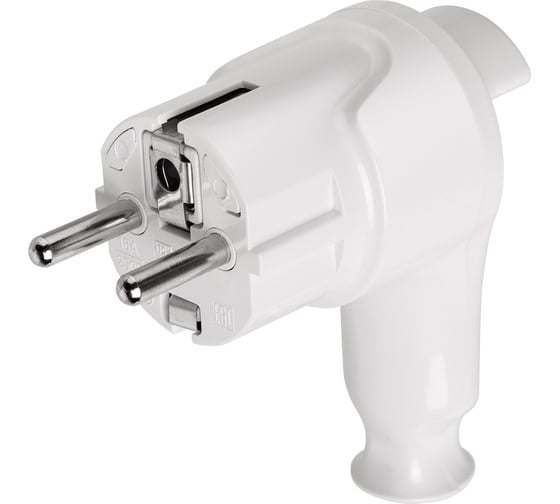 Вилка угловая c/з белая с кнопкой извлечения из сети 16а 250в TDM SQ1806-0398 1