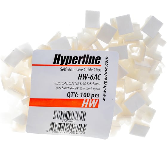 Самоклеящийся кабельный зажим Hyperline HW-6AC для кабеля д.6мм, площадка 8.8x10.8мм, 100 штук 16939
