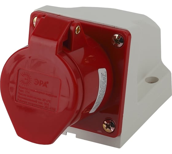 Стационарная наружная розетка ЭРА 114 3Р+РЕ 16А 380В IP44 Б0032875 1