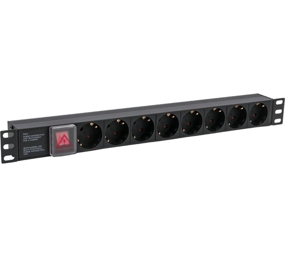 Блок евророзеток Ripo для 19" шк, 1u, горизонт., 8 розеток, 10 a, выкл., гнездо под шнур, al-корпус 004-800199