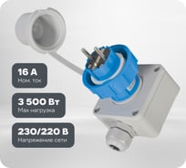Кабельная настенная вилка TP Electric синий 16a/240в/2p+e/ip68 3101-403-0900