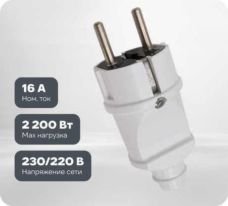 Прямая вилка TOKOV ELECTRIC 16А, 250В, с заземлением, белая TKL-PLZ-C01