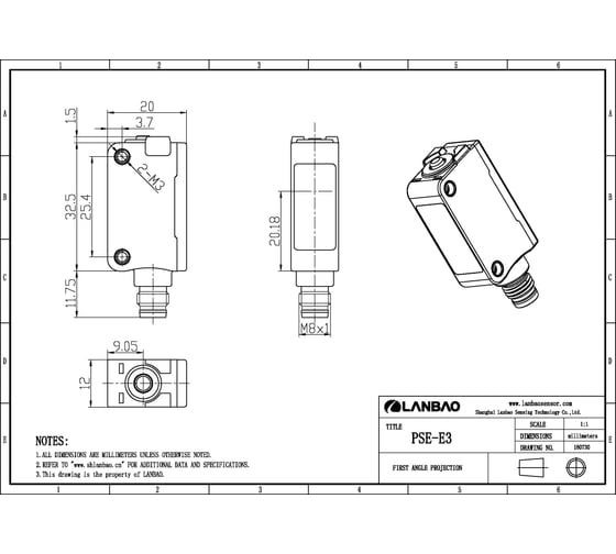 Оптический датчик Lanbao PSE-PM3DNBR-E3 07-00036522