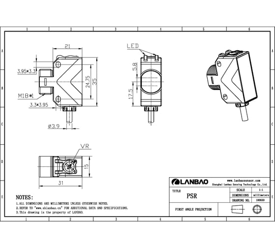 Оптический датчик Lanbao PSR-TM20D 07-00041324