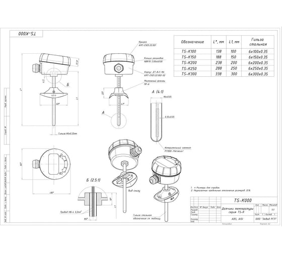 Канальный датчик температуры Завод RGP 200 мм. (ModBus) TS-K02-ModBus