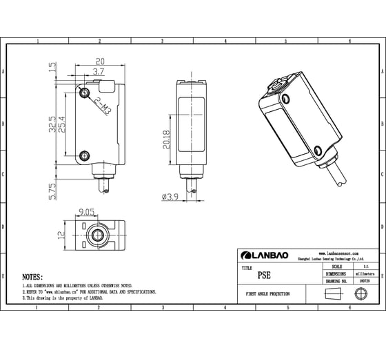 Оптический датчик-приемник Lanbao PSE-TM20DPB 07-00039801