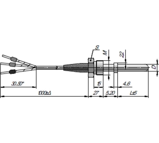 Датчик температуры (термосопротивление) ТРИД каб. вывод ТС104-4/45/M16S22-Pt100-А 3 метра кабеля (-40…+200 гр.) 00-00020197
