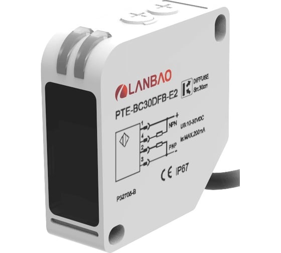 Оптический датчик барьерный (приёмник) Lanbao PTE-TM60SK Sn=60000 мм, реле 24...240AC/DC,кабель2м 07-00039771 1